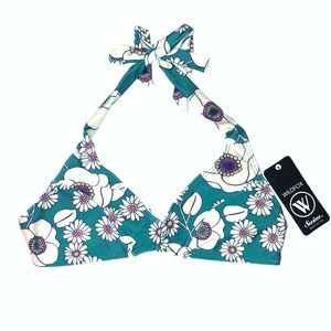 WILDFOX Sixties Emerald Daisy Flower bikini top swim wear swimsuit Top green